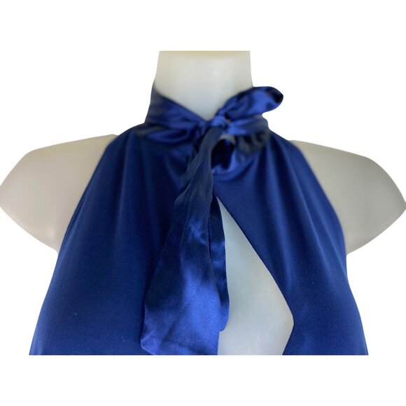 Moda International Blue Sleeveless Halter Neck Dress Large Y2K Sexy Retro Classy - Picture 4 of 7